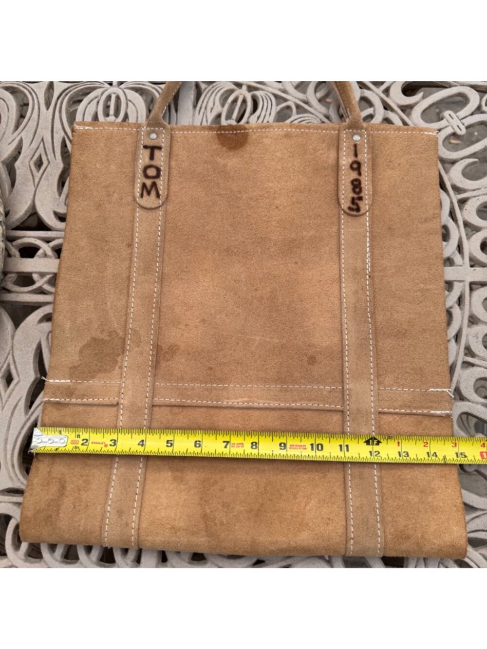 Suede Firewood Log Carrier Tote Brown Suede Handles Stitch Detailing TOM Vtg 80s - Picture 4 of 7
